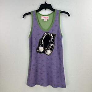 Anthro Fresh Karma Tank Top Womens M Purple Green FM/AM Digital Radio Racerback‎